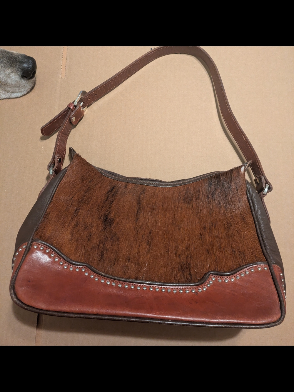 Authentic American West Brown Leather & Hair on Hide Shoulder Bag